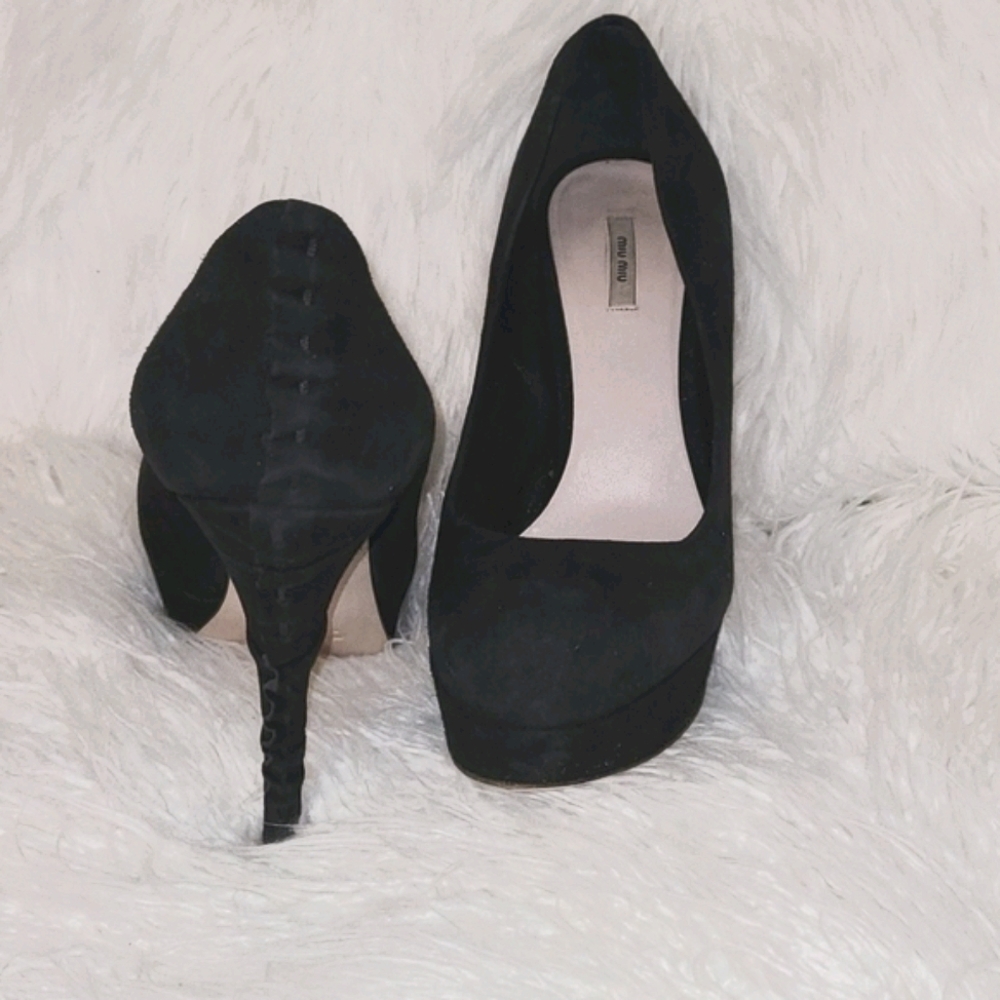 Miu Miu Corset Platform Pumps Heels Laced Lace Suede Black 37.5